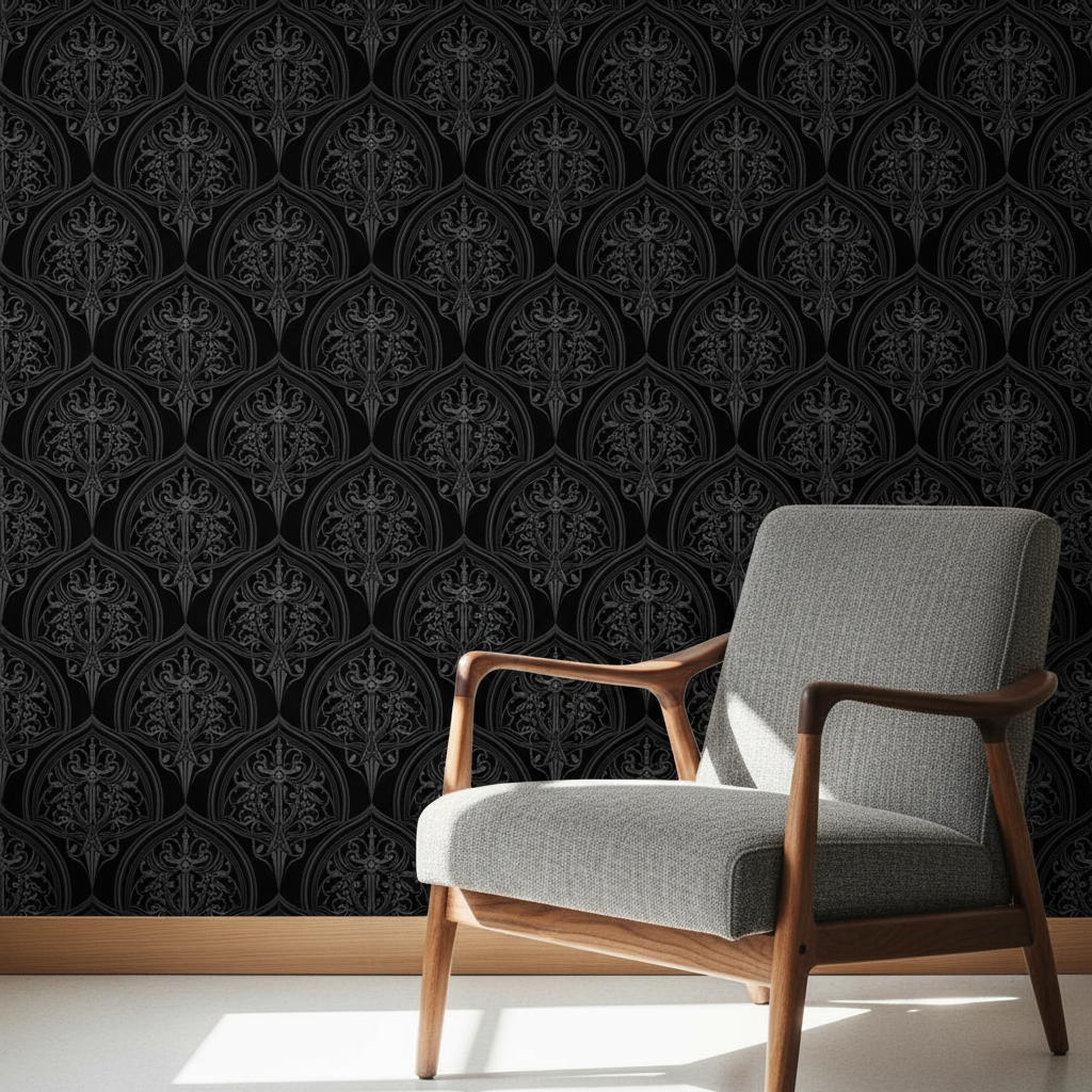 Gothic Damask Wallpaper, Dark Dagger Pattern, Silver Metallic Seamless Design, Luxury Manor Home Decor, Peel and Stick Wall Art