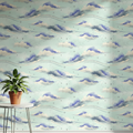 Watercolor Aviation Wallpaper, Abstract Sky Cloud Pattern, Periwinkle Mint Nursery Decor, Dreamy Flight Theme Wall Art