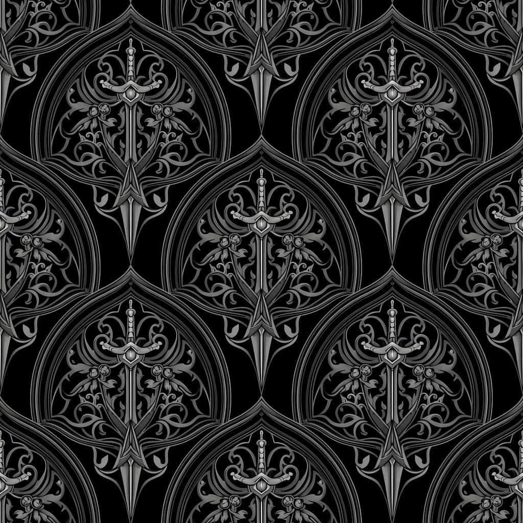 Gothic Damask Wallpaper, Dark Dagger Pattern, Silver Metallic Seamless Design, Luxury Manor Home Decor, Peel and Stick Wall Art