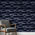 Stormy Woodland Wallpaper, Abstract Navy Blue Forest Pattern, Painterly Tree Design, Dark Moody Home Decor Wall Art