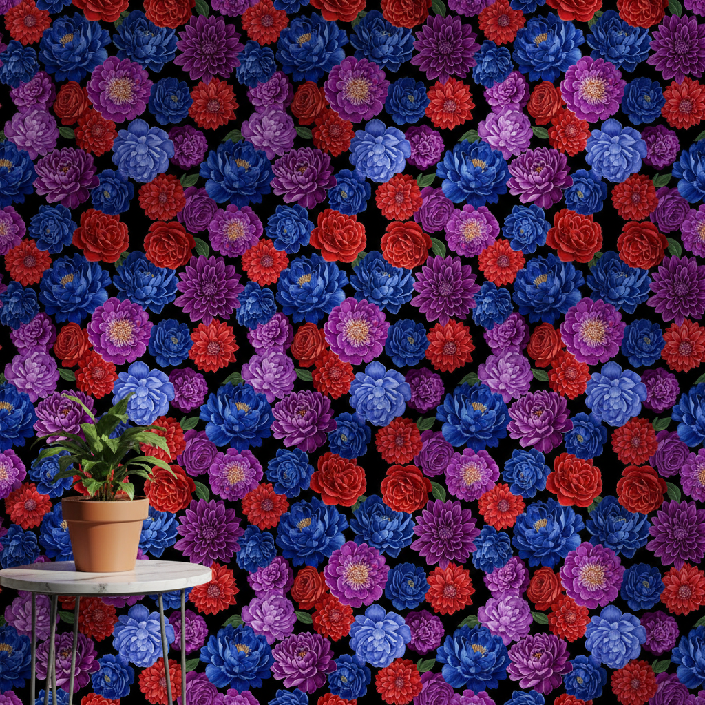 Jewel Tone Floral Wallpaper, Dark Maximalist Pattern, Ruby Sapphire Amethyst Blooms, Luxury Peel Stick, Moody Romantic Decor