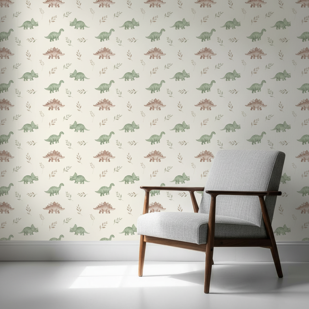 Sage Green Dinosaur Wallpaper, Watercolor Kids Room Decor, Minimalist Nursery Wall Art, Seamless Pattern Design