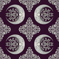 Baroque Moon Damask Wallpaper, Purple Silver Classical Pattern, Luxury Peel Stick, Elegant Home Decor Wall Art