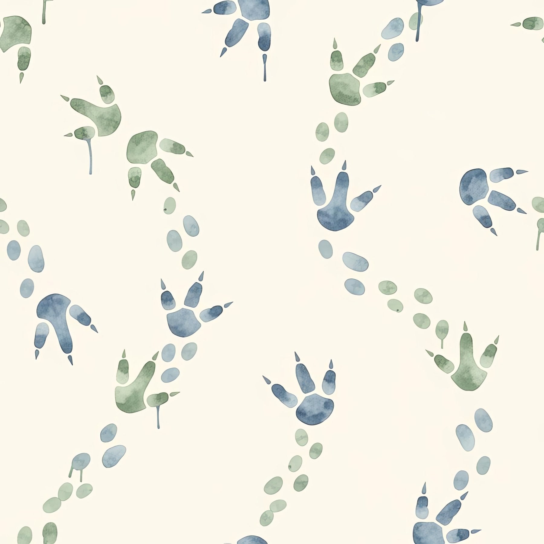 Blue Dinosaur Footprint Wallpaper, Kids Nature Decor, Trail Pattern Nursery Art, Minimalist Seamless Design