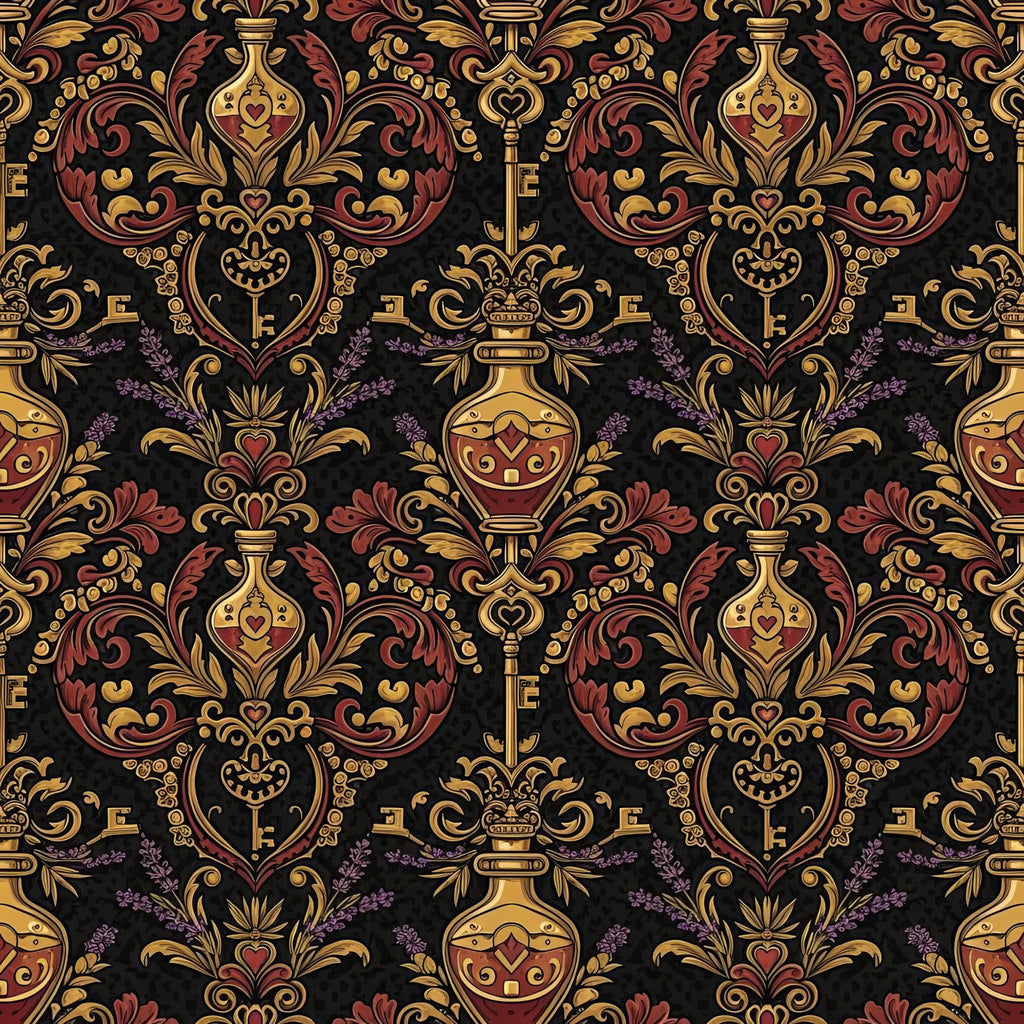 Victorian Love Spell Wallpaper, Burgundy Gold Damask Pattern, Gothic Romance Home Decor, Luxury Peel Stick Wall Art