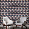 Whimsical Celestial Moon Wallpaper, Navy Blue and Gold Starry Night, Dusty Rose Clouds, Luxury Watercolor Seamless Pattern, Nursery Decor