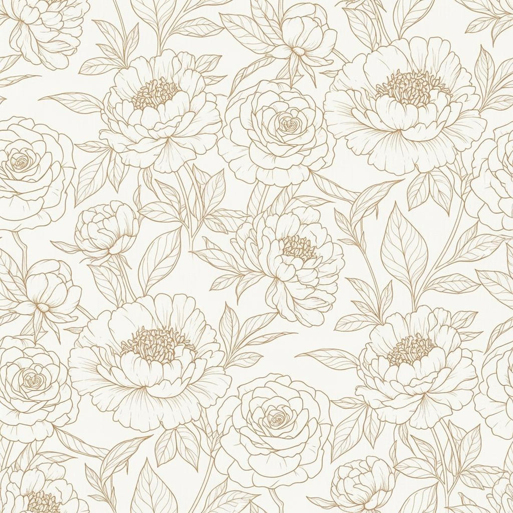 Oversized Peony Wallpaper, Champagne Gold Floral Pattern, Luxury Botanical Wall Decor, Modern Romantic Home Design