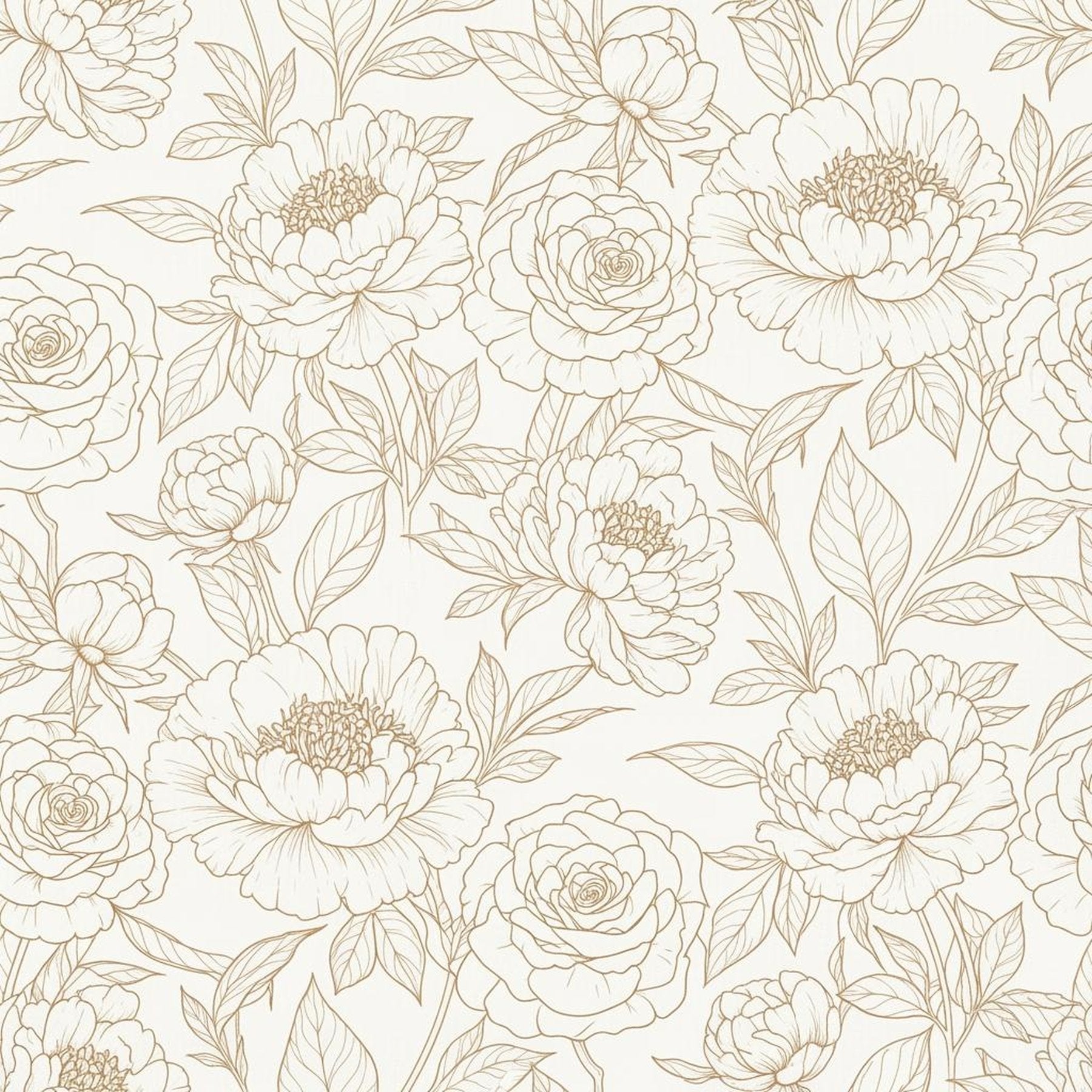Oversized Peony Wallpaper, Champagne Gold Floral Pattern, Luxury Botanical Wall Decor, Modern Romantic Home Design