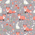 Coral Woodland Animals Wallpaper, Whimsical Fox Rabbit Pattern, Storybook Nursery Decor, Kids Room Wall Art, Cute Forest