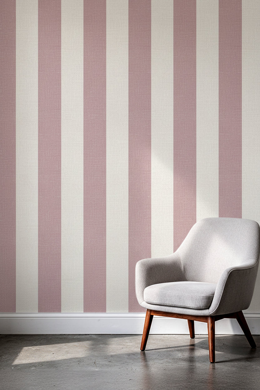 Cream and Rose Vertical Stripe Wallpaper, Neoclassical Seamless Pattern, Elegant Nursery Decor, Luxury Removable Paper