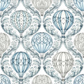 Damask Hot Air Balloon Wallpaper, Ornate Blue Pattern, Luxury Nursery Decor, Baroque Cloud Design, Premium Wall Art