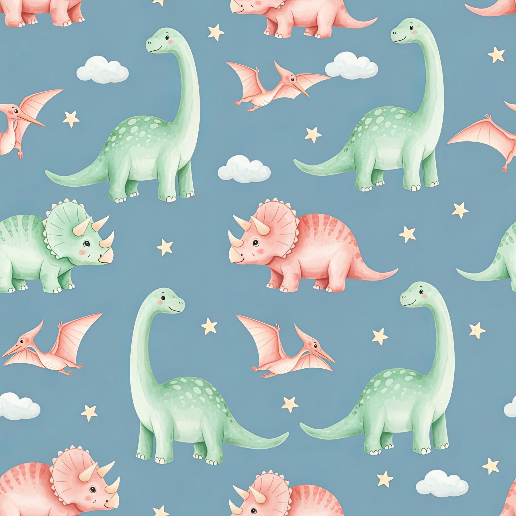 Dinosaur Kids Wallpaper, Pastel Nursery Decor, Whimsical Children Room Wall Art, Seamless Pattern Design