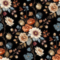 Dramatic Autumn Bloom Wallpaper, Dark Botanical Pattern, Black Floral Wall Art, Moody Victorian Home Decor Design