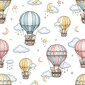 Dreamy Hot Air Balloon Wallpaper, Bear Hedgehog Sky Pattern, Nursery Cloud Decor, Kids Room Wall Art, Whimsical Animals
