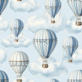Watercolor Hot Air Balloon Wallpaper, Sky Blue Dreamy Pattern, Nursery Wall Decor, Peel Stick, Cloud Design Home Art