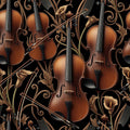 Art Nouveau Violin Wallpaper, Black Bronze Seamless Pattern, Music Lover Wall Art, Luxury Peel and Stick, Dark Moody Decor