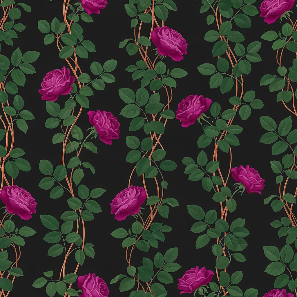 Art Nouveau Rose Wallpaper, Emerald Green Floral Vine, Dark Botanical Pattern, Luxury Removable Wallpaper, Maximalist Decor