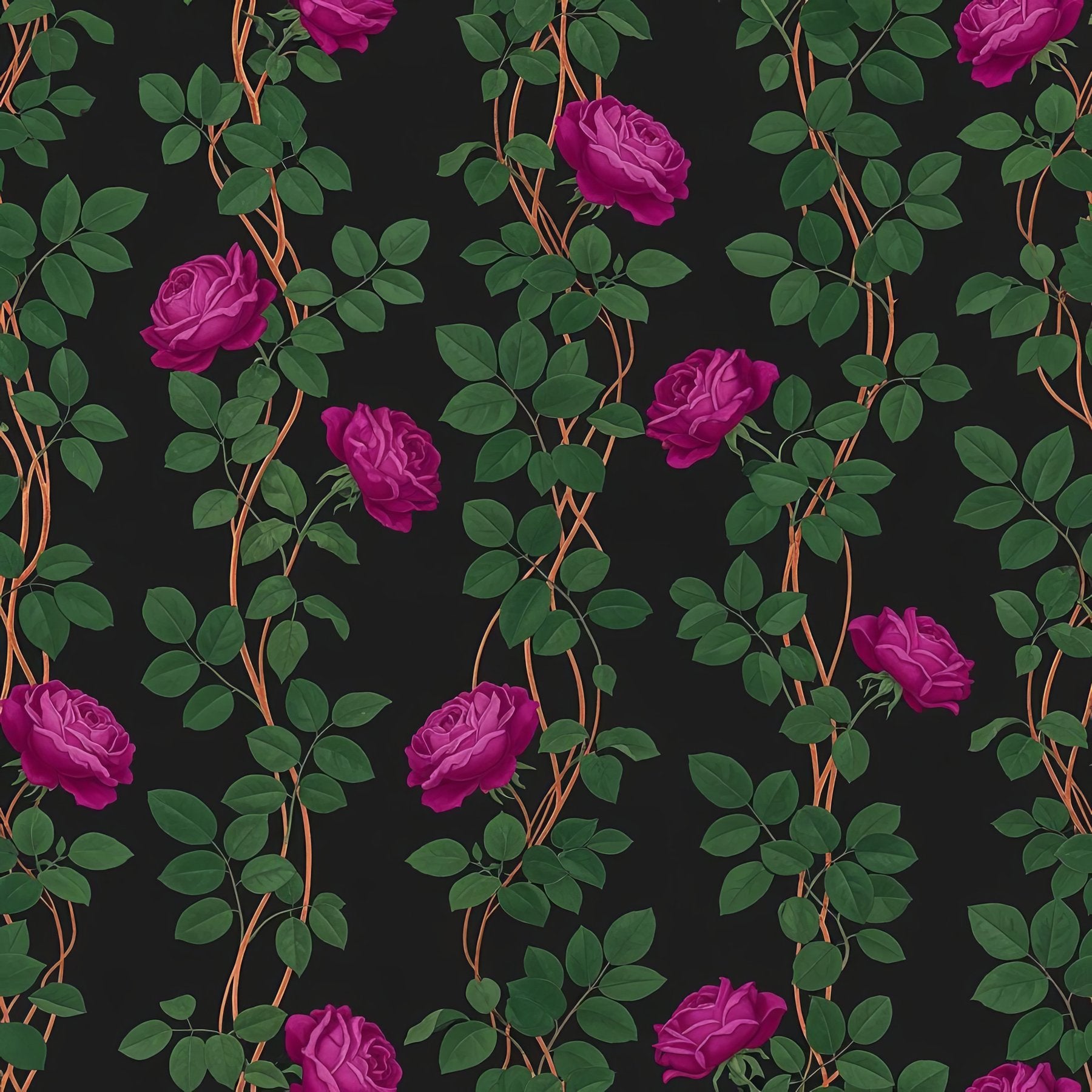 Art Nouveau Rose Wallpaper, Emerald Green Floral Vine, Dark Botanical Pattern, Luxury Removable Wallpaper, Maximalist Decor