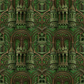 Art Nouveau Castle Tower Wallpaper, Emerald Green Bronze Pattern, Architectural Luxury Design, Modern Medieval Home Decor