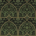 Gothic Arch Wallpaper, Green Trefoil Pattern, Medieval Botanical Design, Luxury Dark Green Wall Decor, Art Deco Elements