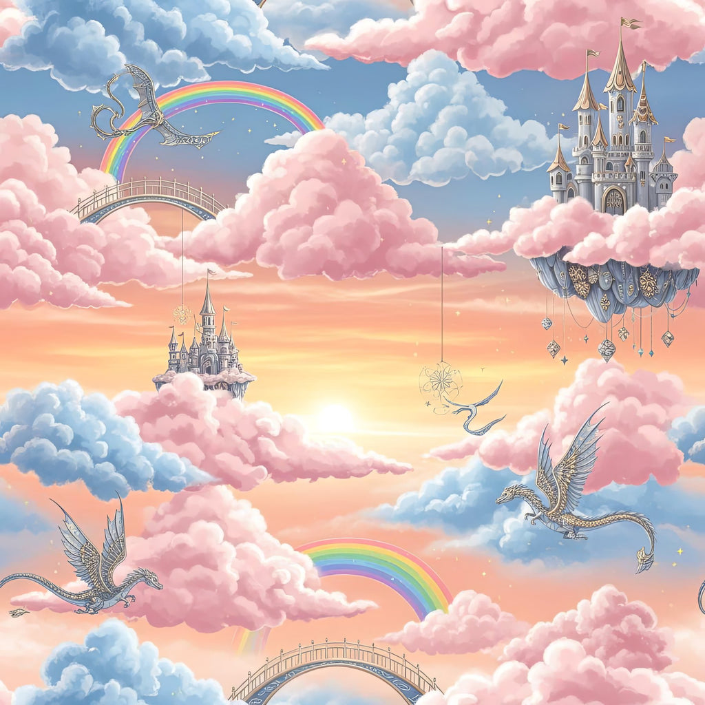 Fairy Tale Cloud Wallpaper, Dreamy Sky Pattern Design, Whimsical Nursery Decor, Magical Children Room Wall Art