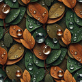 Forest Green Rain Leaf Wallpaper, Wet Botanical Pattern, Photorealistic Water Drops, Luxury Nature Wall Covering