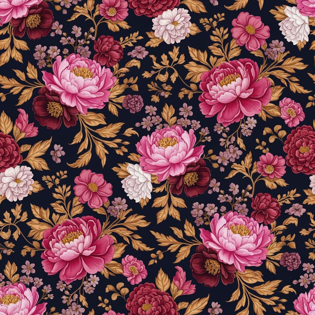 Dark Fuchsia Garden Wallpaper, Victorian Botanical Pattern, Romantic Floral Design, Luxury Peel Stick Home Decor