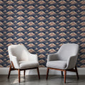 Romantic Fairy Light Wallpaper, Deep Navy Celestial Pattern, Soft Rose Clouds and Gold Stars, Luxury Bedroom Wall Decor, Seamless Print