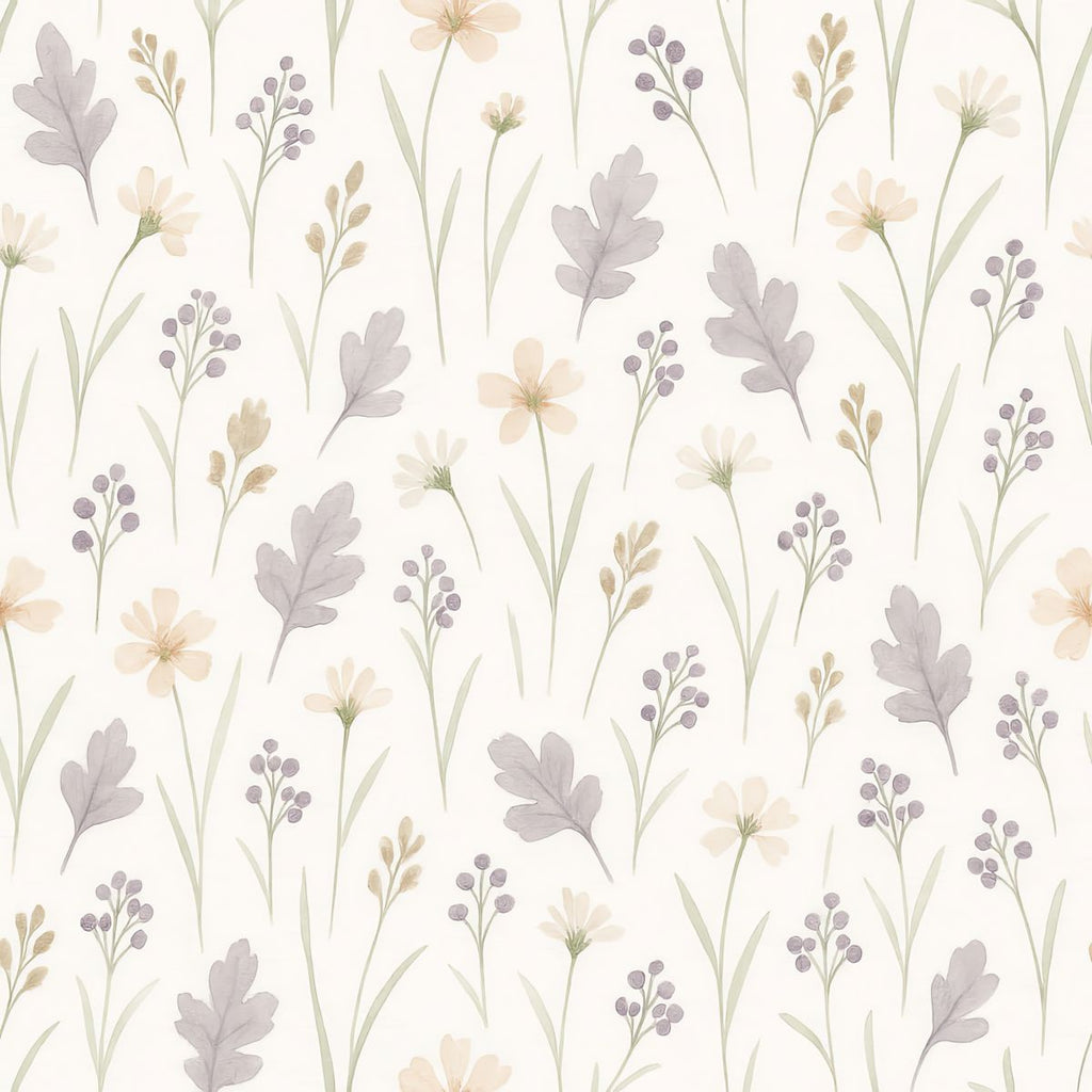 Botanical Meadow Wallpaper, Sage Grass Stems Floral Print, Watercolor Peel and Stick, Scandinavian Style Bedroom Wall