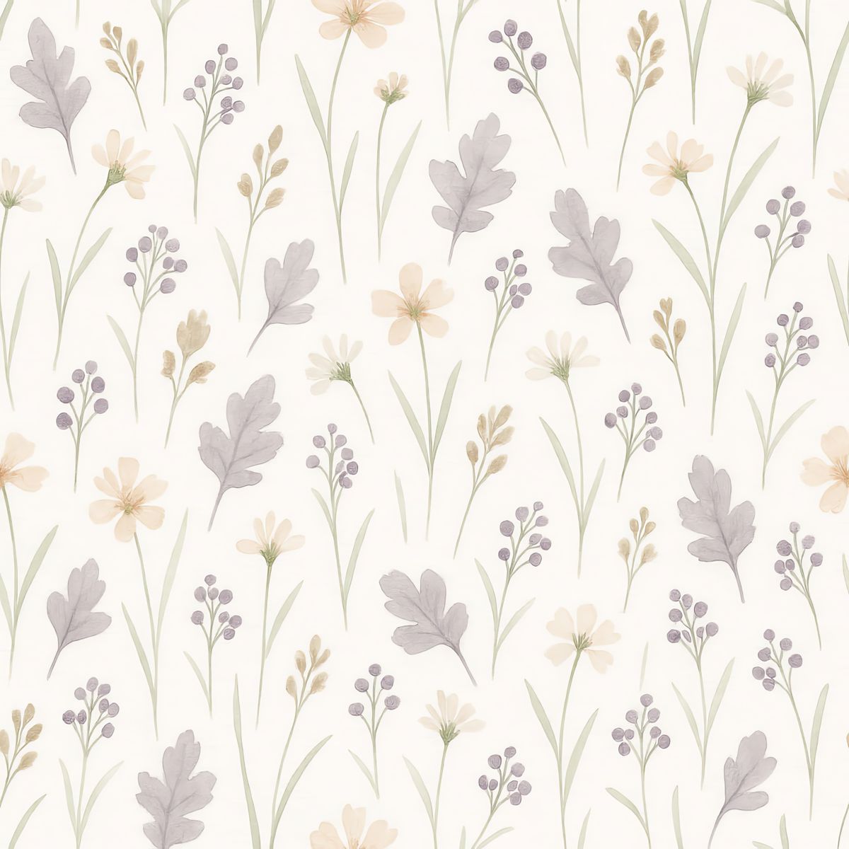 Botanical Meadow Wallpaper, Sage Grass Stems Floral Print, Watercolor Peel and Stick, Scandinavian Style Bedroom Wall