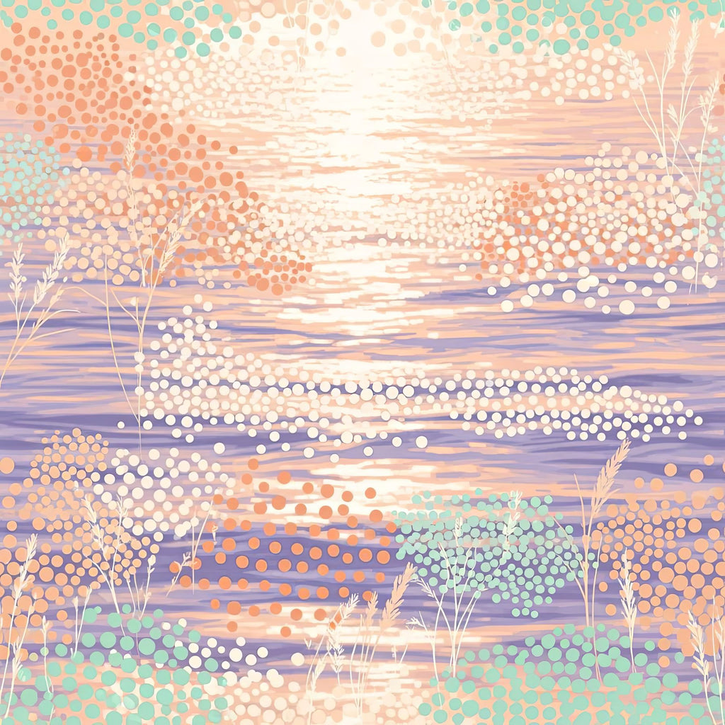 Impressionist Dot Wallpaper, Peach Lavender Beach Pattern, Mint Green Coastal Grass, Soft Tropical Wall Art Decor