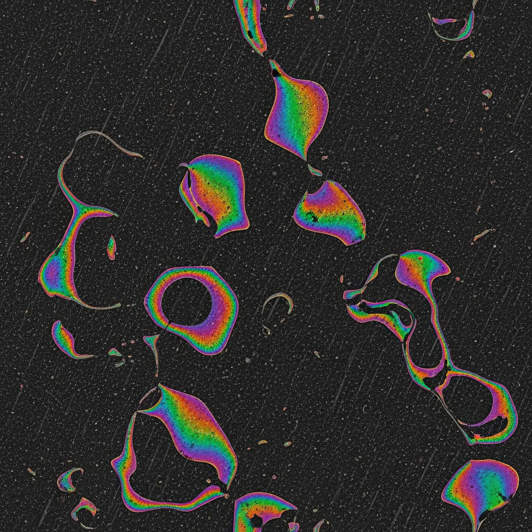 Iridescent Asphalt Rain Wallpaper, Oil Slick Rainbow Pattern, Abstract Wet Street Design, Modern Luxury Wall Covering