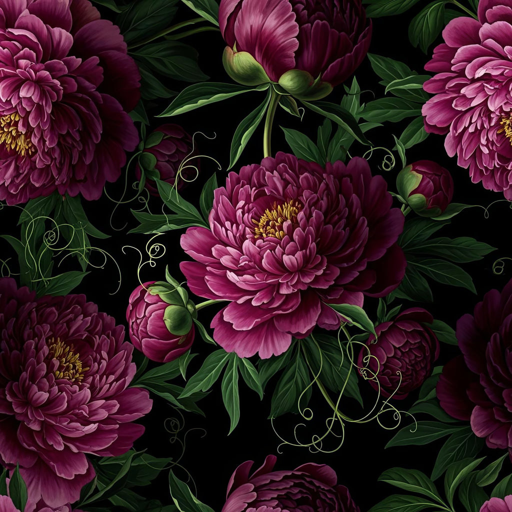 Dark Romantic Peony Wallpaper, Magenta Floral Pattern, Baroque Style Removable Wallpaper, Luxury Home Decor, Moody Maximalist