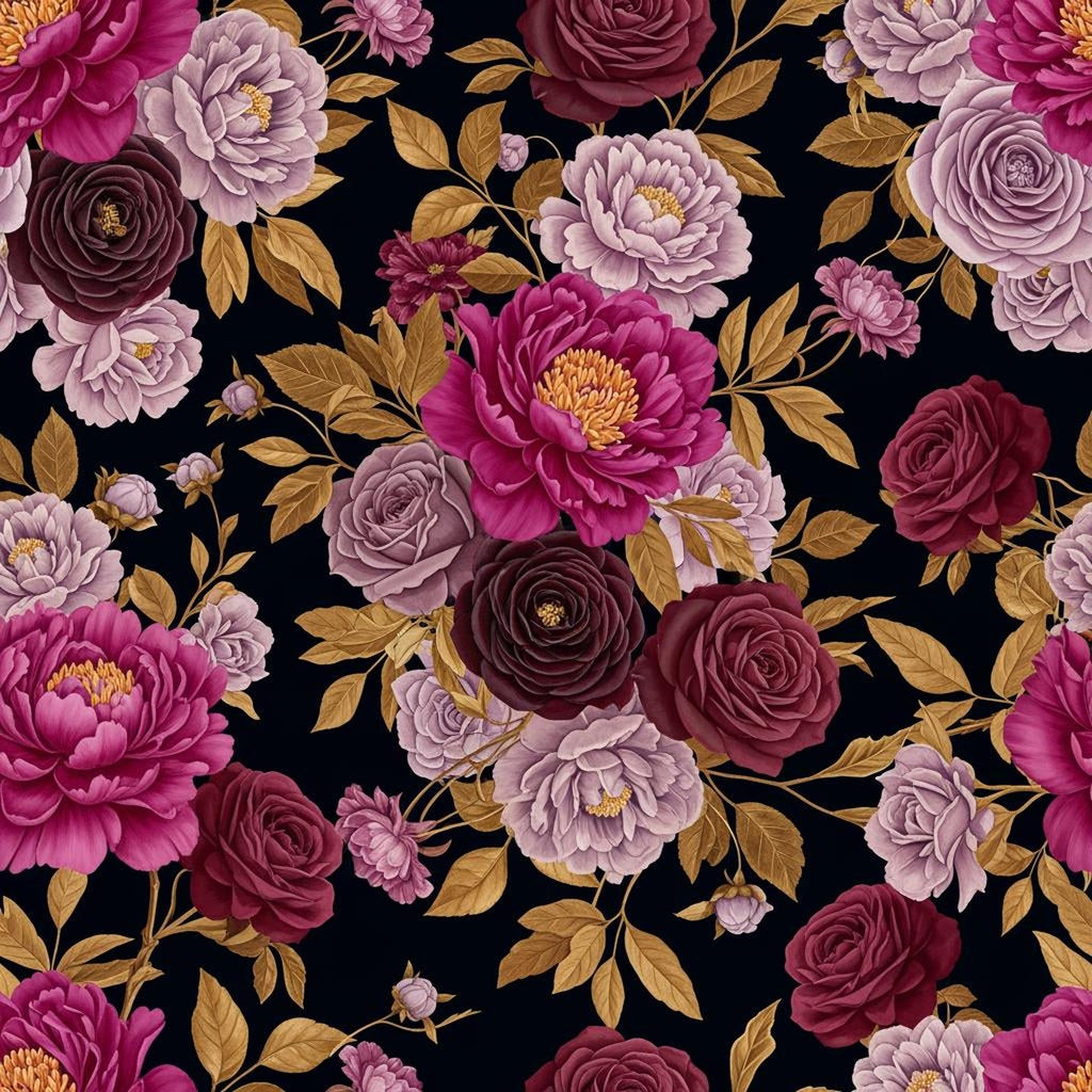 Dark Romantic Floral Wallpaper, Magenta Peony Pattern, Victorian Botanical Design, Luxury Peel Stick Wall Decor