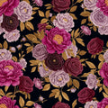 Dark Romantic Floral Wallpaper, Magenta Peony Pattern, Victorian Botanical Design, Luxury Peel Stick Wall Decor