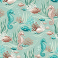 Underwater Seahorse Wallpaper, Ocean Fish Pattern, Aqua Marine Nursery Decor, Kids Room Wall Art, Cute Sea Animals