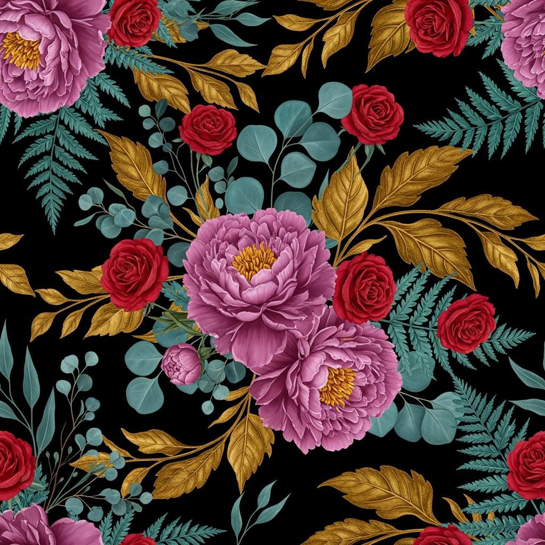 Moody Floral Luxury Wallpaper, Dark Botanical Pattern, Magenta Peony Design, Victorian Romance Home Decor Art