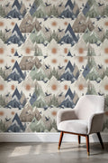 Scandinavian Mountain Wallpaper, Nordic Nursery Wall Mural, Slate Blue and Sage Green Seamless Pattern, Modern Kids Room Decor