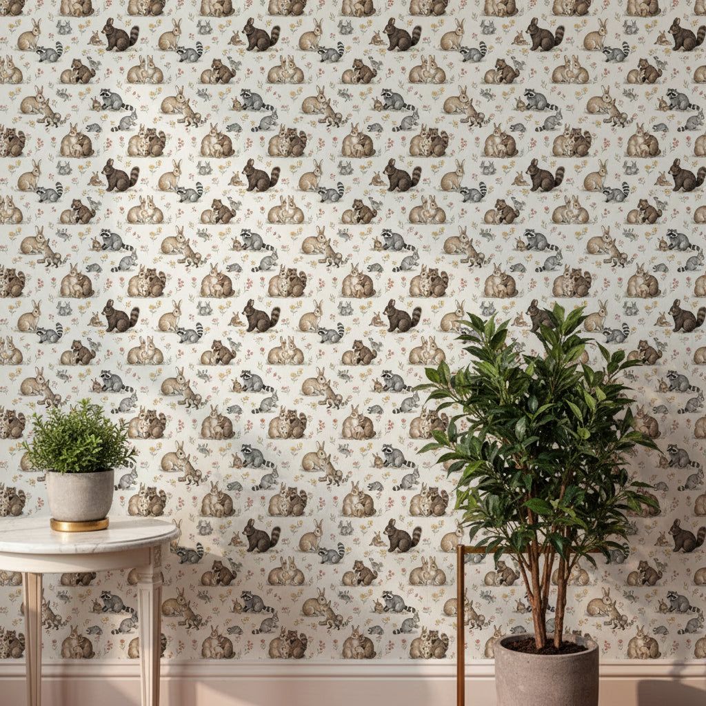 Whimsical Woodland Creatures Wallpaper, Vintage Storybook Illustration, Sage and Mustard Nursery Decor, Luxury Seamless Tile, Designer Wall Art