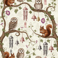 Owl Branch Music Wallpaper, Baby Animals Nursery Pattern, Rose Gray Woodland Decor, Kids Room Peel and Stick Wall Art