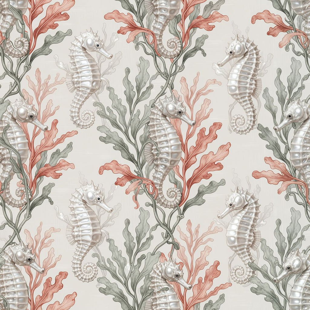 Pearl Seahorse Chinoiserie Wallpaper, Realistic Sea Life Wall Decor, Luxury Nursery Peel and Stick, Nautical Kids Room, Coastal Home Art