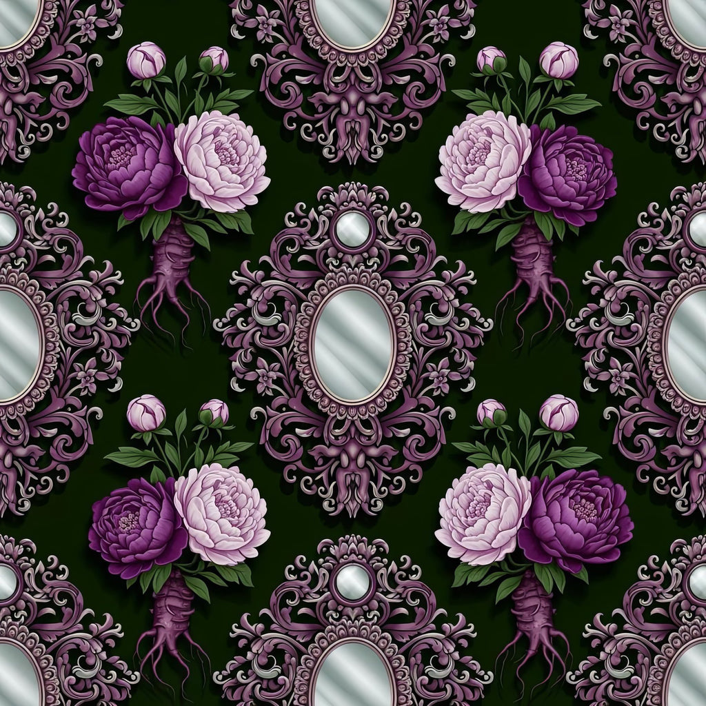 Enchanted Floral Wallpaper, Plum Purple Silver Damask, Victorian Gothic Pattern, Luxury Baroque Peel and Stick