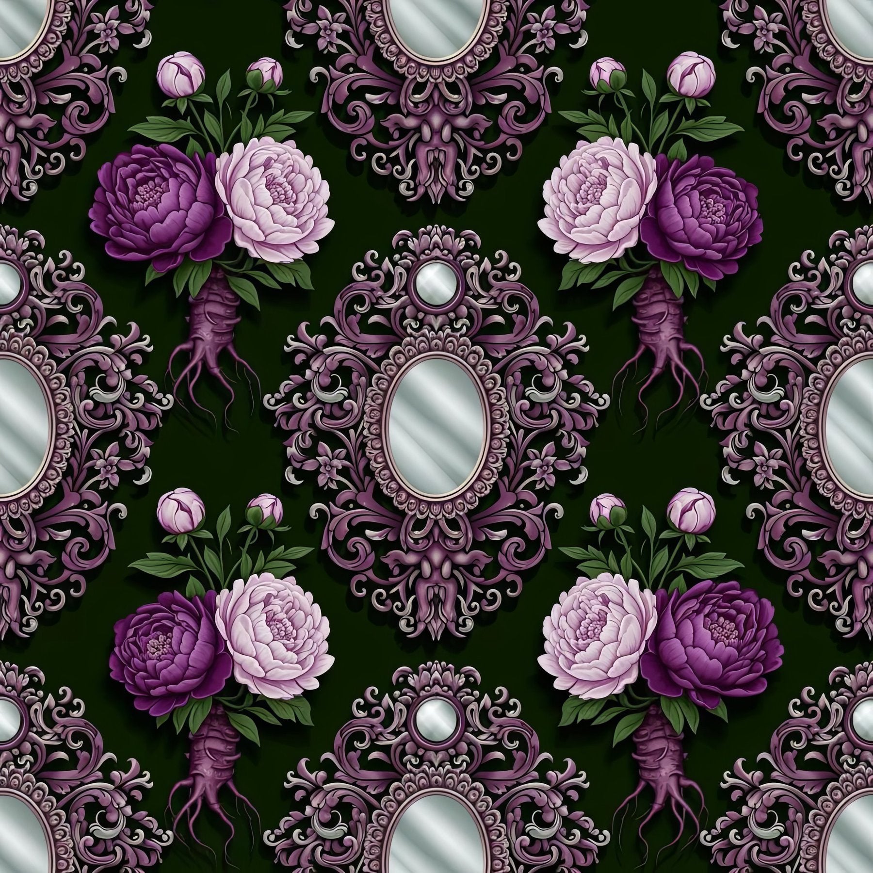 Enchanted Floral Wallpaper, Plum Purple Silver Damask, Victorian Gothic Pattern, Luxury Baroque Peel and Stick