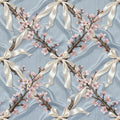 Powder Blue Chinoiserie Wallpaper, Ivory Silk Bow Pattern, Realistic Cherry Blossom Wall Art, Luxury Oriental Style, Elegant Nursery Decor