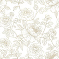 Romantic Floral Wallpaper, Gold Rose Pattern, Large Botanical Design, Luxury Wall Art, Contemporary Home Decor