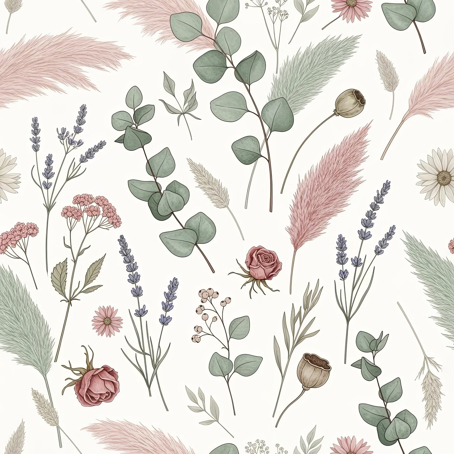Sage Green Botanical Wallpaper, Eucalyptus Pattern, Boho Nature Design, Peel and Stick Wall Decor, Modern Nursery Art
