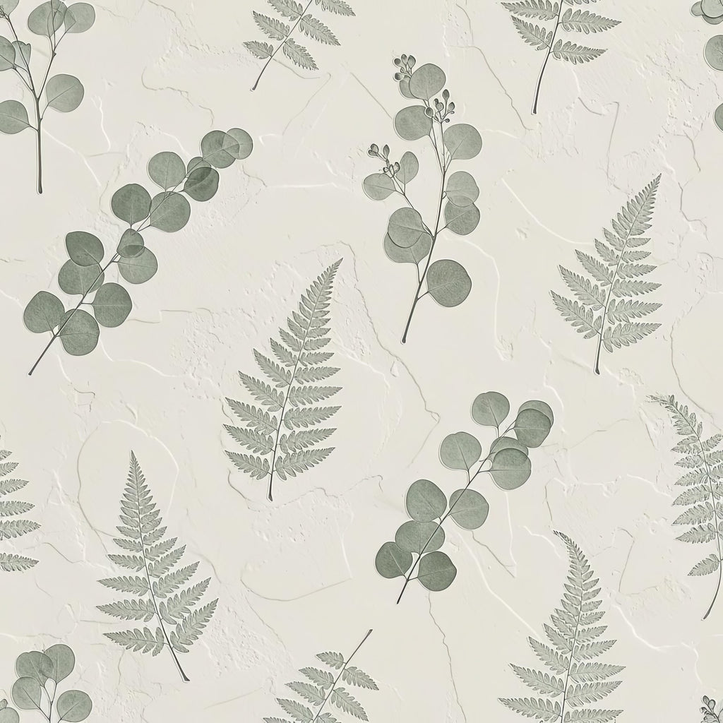 Botanical Plaster Wallpaper, Sage Green Leaf Pattern, Nature Inspired Luxury Wall Art, Modern Textured Home Decor