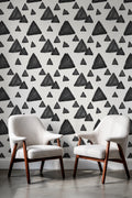 Scandinavian Minimalist Triangle Wallpaper, Charcoal Black Hand Drawn Geometric, Modern Nursery Wall Decor, Cream Peel and Stick Mural