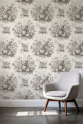 Serene Sepia Forest Bear Wallpaper, Vintage Toile de Jouy Nursery, Honey Jar and Berry Pattern, Luxury Cream Wallpaper, Classic Baby Room