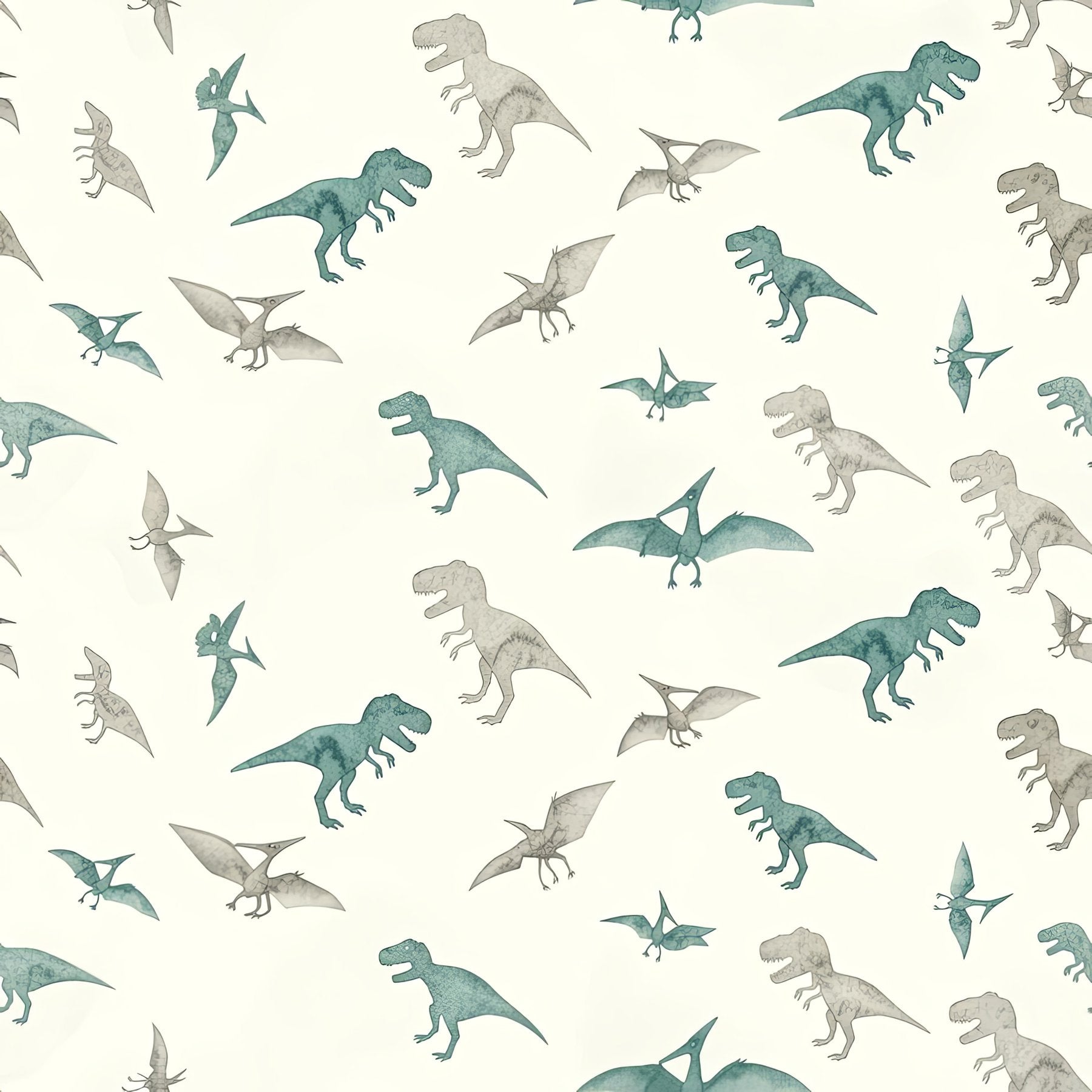 Teal Dinosaur Wallpaper, T-Rex Kids Room Decor, Minimalist Nursery Art, Watercolor Seamless Pattern Design